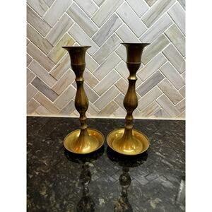 Pair of 7.5" Vintage Brass Candlesticks – Taper Holders, Classic Indian Style